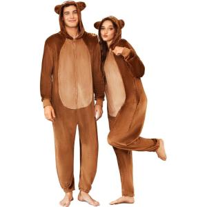 imageEkouaer Unisex Adult Animal Onesie One Piece Fleece Pajamas Halloween Costume Sleepwear HomewearBear