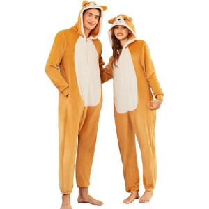 imageEkouaer Unisex Adult Animal Onesie One Piece Fleece Pajamas Halloween Costume Sleepwear HomewearCorgi