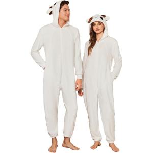 imageEkouaer Unisex Adult Animal Onesie One Piece Fleece Pajamas Halloween Costume Sleepwear HomewearGoat
