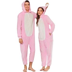 imageEkouaer Unisex Adult Animal Onesie One Piece Fleece Pajamas Halloween Costume Sleepwear HomewearPink Bunny
