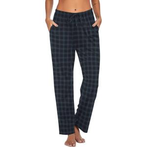 imageEkouaer Women Pajama Pants Comfy Pj Bottom with Pockets Stretch Plaid SleepwearBlack and Blue Plaid