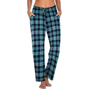 imageEkouaer Women Pajama Pants Comfy Pj Bottom with Pockets Stretch Plaid SleepwearBlack and Peacock Blue Plaid