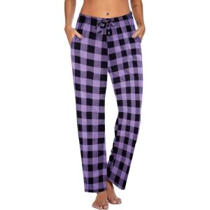 imageEkouaer Women Pajama Pants Comfy Pj Bottom with Pockets Stretch Plaid SleepwearBlack and Purple Plaid