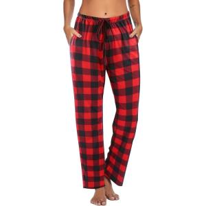 imageEkouaer Women Pajama Pants Comfy Pj Bottom with Pockets Stretch Plaid SleepwearClassic Black and Red Plaid