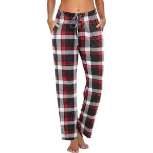 imageEkouaer Women Pajama Pants Comfy Pj Bottom with Pockets Stretch Plaid SleepwearClassic Black red and White Plaid