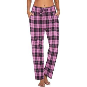 imageEkouaer Women Pajama Pants Comfy Pj Bottom with Pockets Stretch Plaid SleepwearPurple and Black Plaid