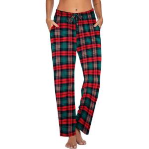 imageEkouaer Women Pajama Pants Comfy Pj Bottom with Pockets Stretch Plaid SleepwearRed and Green Plaid