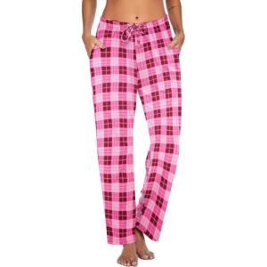 imageEkouaer Women Pajama Pants Comfy Pj Bottom with Pockets Stretch Plaid SleepwearRose Red and Black Plaid