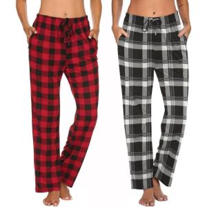 imageEkouaer Womens 2 Pack Lounge Pants Comfy Pajama Pants Plaid Pajama Bottoms with Pockets Drawstring Pj Bottoms Pants2 Packset 1