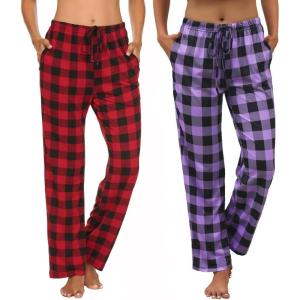 imageEkouaer Womens 2 Pack Lounge Pants Comfy Pajama Pants Plaid Pajama Bottoms with Pockets Drawstring Pj Bottoms Pants2 Packset 16