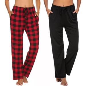 imageEkouaer Womens 2 Pack Lounge Pants Comfy Pajama Pants Plaid Pajama Bottoms with Pockets Drawstring Pj Bottoms Pants2 Packset 2