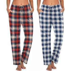 imageEkouaer Womens 2 Pack Lounge Pants Comfy Pajama Pants Plaid Pajama Bottoms with Pockets Drawstring Pj Bottoms Pants2 Packset 4