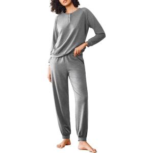 imageEkouaer Womens Pajamas 2 Piece Lounge Set Long Sleeve Top and Elastic Waist Pants Sweatsuits Casual Pjs with Pockets SXXLDark Grey