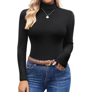 imageEkouaer Womens Turtleneck Tops Ribbed Pullover Sweater Long Sleeves Shirts Midweight Thermal Underwear BlouseBlack