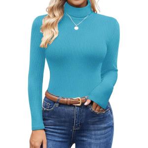 imageEkouaer Womens Turtleneck Tops Ribbed Pullover Sweater Long Sleeves Shirts Midweight Thermal Underwear BlouseBlue