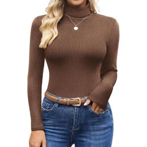 imageEkouaer Womens Turtleneck Tops Ribbed Pullover Sweater Long Sleeves Shirts Midweight Thermal Underwear BlouseDeep Brown