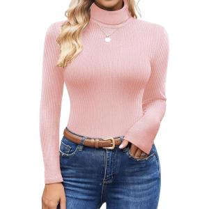 imageEkouaer Womens Turtleneck Tops Ribbed Pullover Sweater Long Sleeves Shirts Midweight Thermal Underwear BlouseDirty Pink