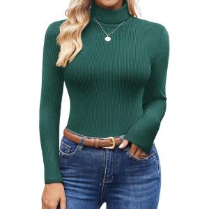 imageEkouaer Womens Turtleneck Tops Ribbed Pullover Sweater Long Sleeves Shirts Midweight Thermal Underwear BlouseGreen