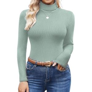 imageEkouaer Womens Turtleneck Tops Ribbed Pullover Sweater Long Sleeves Shirts Midweight Thermal Underwear BlouseIce Green