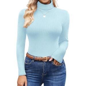 imageEkouaer Womens Turtleneck Tops Ribbed Pullover Sweater Long Sleeves Shirts Midweight Thermal Underwear BlouseLight Blue