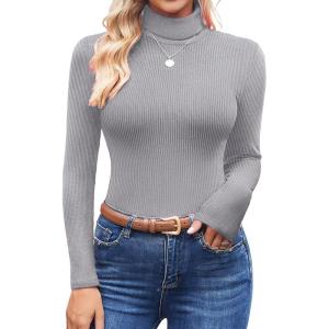 imageEkouaer Womens Turtleneck Tops Ribbed Pullover Sweater Long Sleeves Shirts Midweight Thermal Underwear BlouseMedium Gray