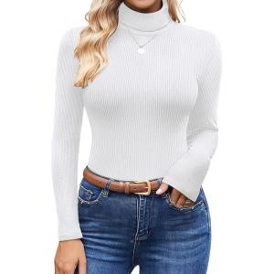 imageEkouaer Womens Turtleneck Tops Ribbed Pullover Sweater Long Sleeves Shirts Midweight Thermal Underwear BlouseWhite