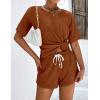 imageEkouaer Ribbed Knit Lounge Sets for Women 2 Piece Outfits Short Sleeve Top and Shorts Pajama Sets Tracksuit SweatsuitsBrick Red