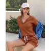 imageEkouaer Ribbed Knit Lounge Sets for Women 2 Piece Outfits Short Sleeve Top and Shorts Pajama Sets Tracksuit SweatsuitsBrick Red