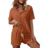 imageEkouaer Ribbed Knit Lounge Sets for Women 2 Piece Outfits Short Sleeve Top and Shorts Pajama Sets Tracksuit SweatsuitsBrick Red