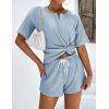 imageEkouaer Ribbed Knit Lounge Sets for Women 2 Piece Outfits Short Sleeve Top and Shorts Pajama Sets Tracksuit SweatsuitsLight Blue