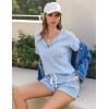 imageEkouaer Ribbed Knit Lounge Sets for Women 2 Piece Outfits Short Sleeve Top and Shorts Pajama Sets Tracksuit SweatsuitsLight Blue
