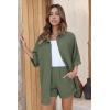 imageEkouaer Waffle Knit Lounge Sets for Women Short Sleeve Pajamas Button Down Pjs Oversized Loungewear Shorts SetArmy Green