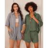 imageEkouaer Waffle Knit Lounge Sets for Women Short Sleeve Pajamas Button Down Pjs Oversized Loungewear Shorts SetArmy Green