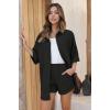 imageEkouaer Waffle Knit Lounge Sets for Women Short Sleeve Pajamas Button Down Pjs Oversized Loungewear Shorts SetBlack