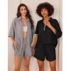 imageEkouaer Waffle Knit Lounge Sets for Women Short Sleeve Pajamas Button Down Pjs Oversized Loungewear Shorts SetBlack