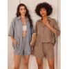 imageEkouaer Waffle Knit Lounge Sets for Women Short Sleeve Pajamas Button Down Pjs Oversized Loungewear Shorts SetBrown