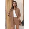 imageEkouaer Waffle Knit Lounge Sets for Women Short Sleeve Pajamas Button Down Pjs Oversized Loungewear Shorts SetBrown