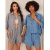 imageEkouaer Waffle Knit Lounge Sets for Women Short Sleeve Pajamas Button Down Pjs Oversized Loungewear Shorts SetGray