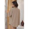 imageEkouaer Waffle Knit Lounge Sets for Women Short Sleeve Pajamas Button Down Pjs Oversized Loungewear Shorts SetKhaki