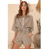 imageEkouaer Waffle Knit Lounge Sets for Women Short Sleeve Pajamas Button Down Pjs Oversized Loungewear Shorts SetKhaki