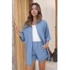 imageEkouaer Waffle Knit Lounge Sets for Women Short Sleeve Pajamas Button Down Pjs Oversized Loungewear Shorts SetLake Blue