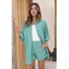 imageEkouaer Waffle Knit Lounge Sets for Women Short Sleeve Pajamas Button Down Pjs Oversized Loungewear Shorts SetMint Green