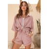 imageEkouaer Waffle Knit Lounge Sets for Women Short Sleeve Pajamas Button Down Pjs Oversized Loungewear Shorts SetPink