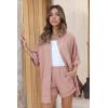 imageEkouaer Waffle Knit Lounge Sets for Women Short Sleeve Pajamas Button Down Pjs Oversized Loungewear Shorts SetPink