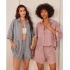 imageEkouaer Waffle Knit Lounge Sets for Women Short Sleeve Pajamas Button Down Pjs Oversized Loungewear Shorts SetPink