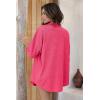 imageEkouaer Waffle Knit Lounge Sets for Women Short Sleeve Pajamas Button Down Pjs Oversized Loungewear Shorts SetRose Red
