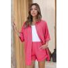 imageEkouaer Waffle Knit Lounge Sets for Women Short Sleeve Pajamas Button Down Pjs Oversized Loungewear Shorts SetRose Red