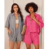 imageEkouaer Waffle Knit Lounge Sets for Women Short Sleeve Pajamas Button Down Pjs Oversized Loungewear Shorts SetRose Red