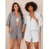 imageEkouaer Waffle Knit Lounge Sets for Women Short Sleeve Pajamas Button Down Pjs Oversized Loungewear Shorts SetWhite