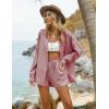 imageEkouaer Women 2 Piece Sets Lounge Sets Summer Outfits Button Down Shirts and Casual Shorts with PocketsDusty Pink